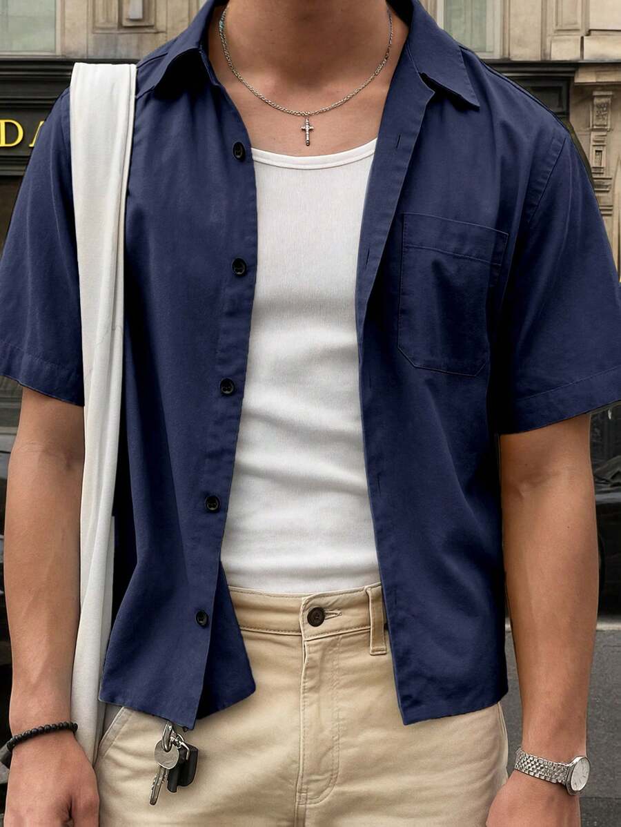 Chemise jacquard ample à manches courtes pour homme - Décontracté et urbain