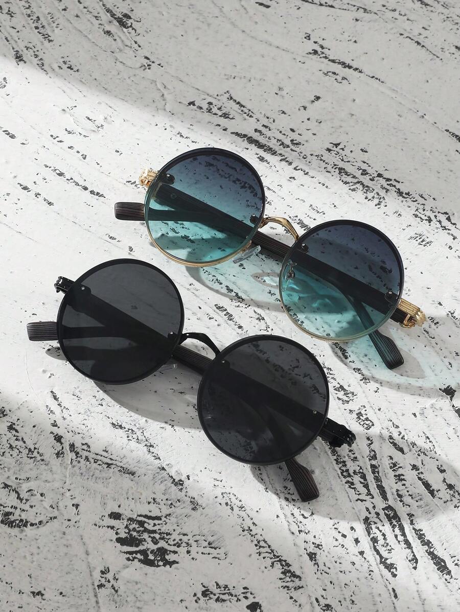 Lunettes de soleil rondes noires en métal pour homme – Accessoire de mode punk vintage