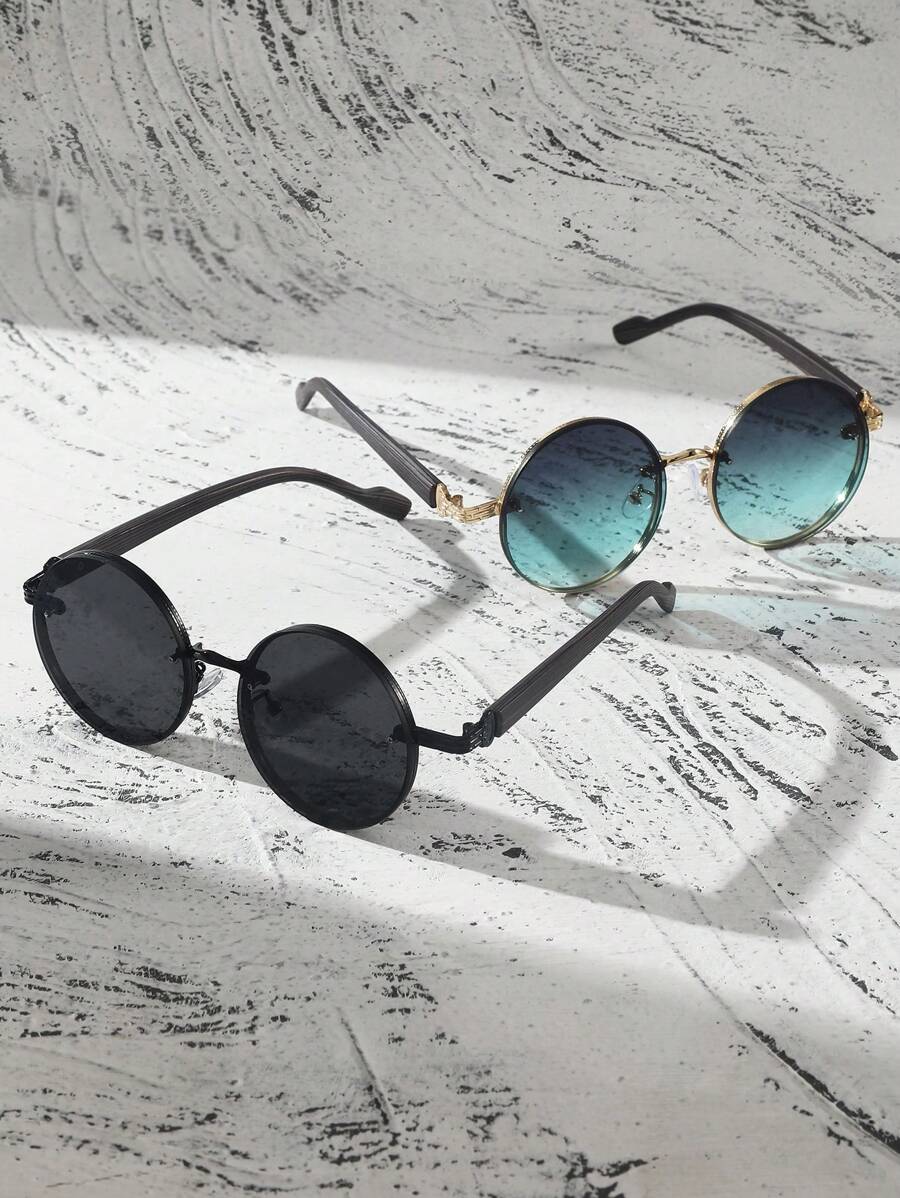Lunettes de soleil rondes noires en métal pour homme – Accessoire de mode punk vintage