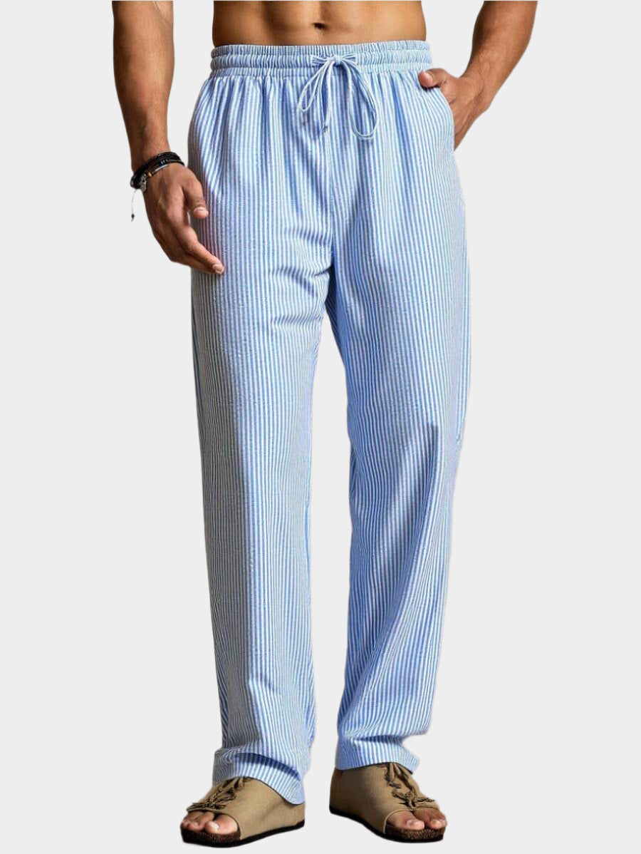 Pantalon de lin rayé avec cordon de serrage pour homme – Coupe décontractée