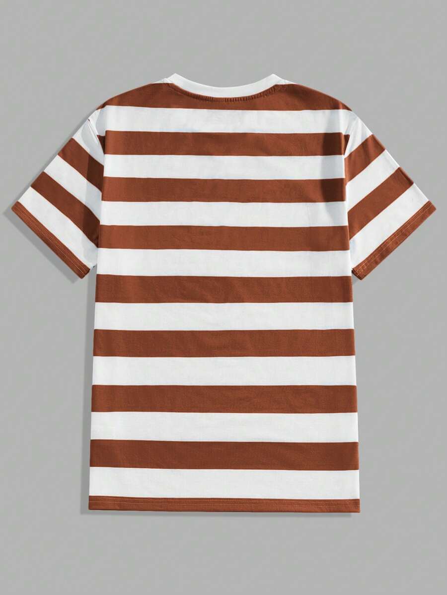 Chemise à col rond rayée à manches courtes style casual tendance