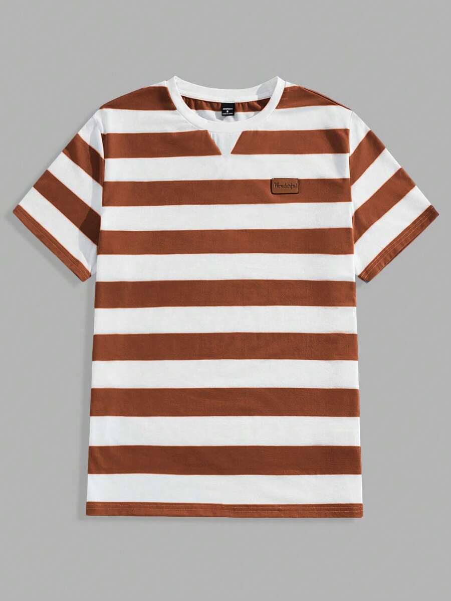 Chemise à col rond rayée à manches courtes style casual tendance