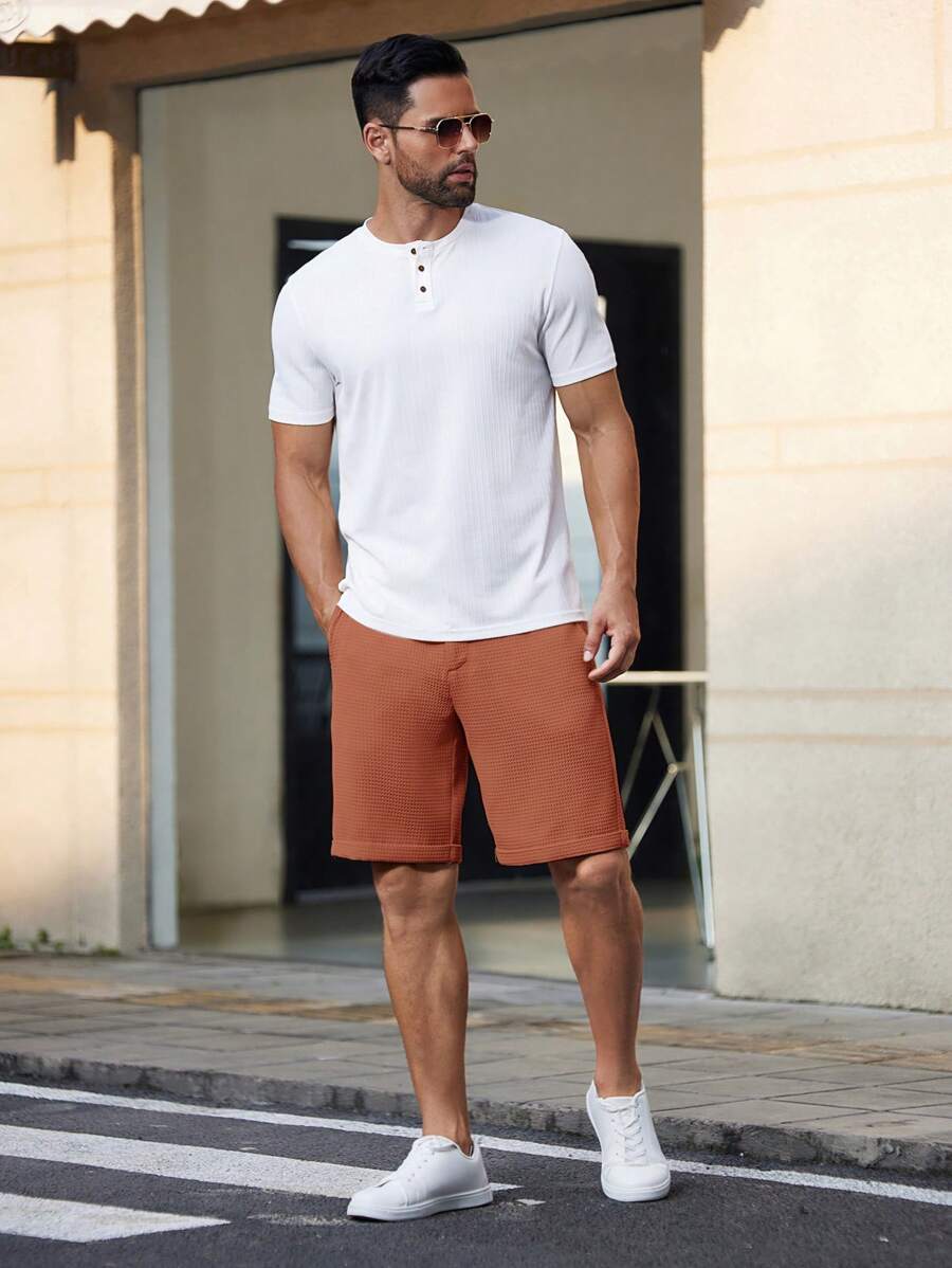Bermuda droit tissé taille mi-haute – Short décontracté pour homme