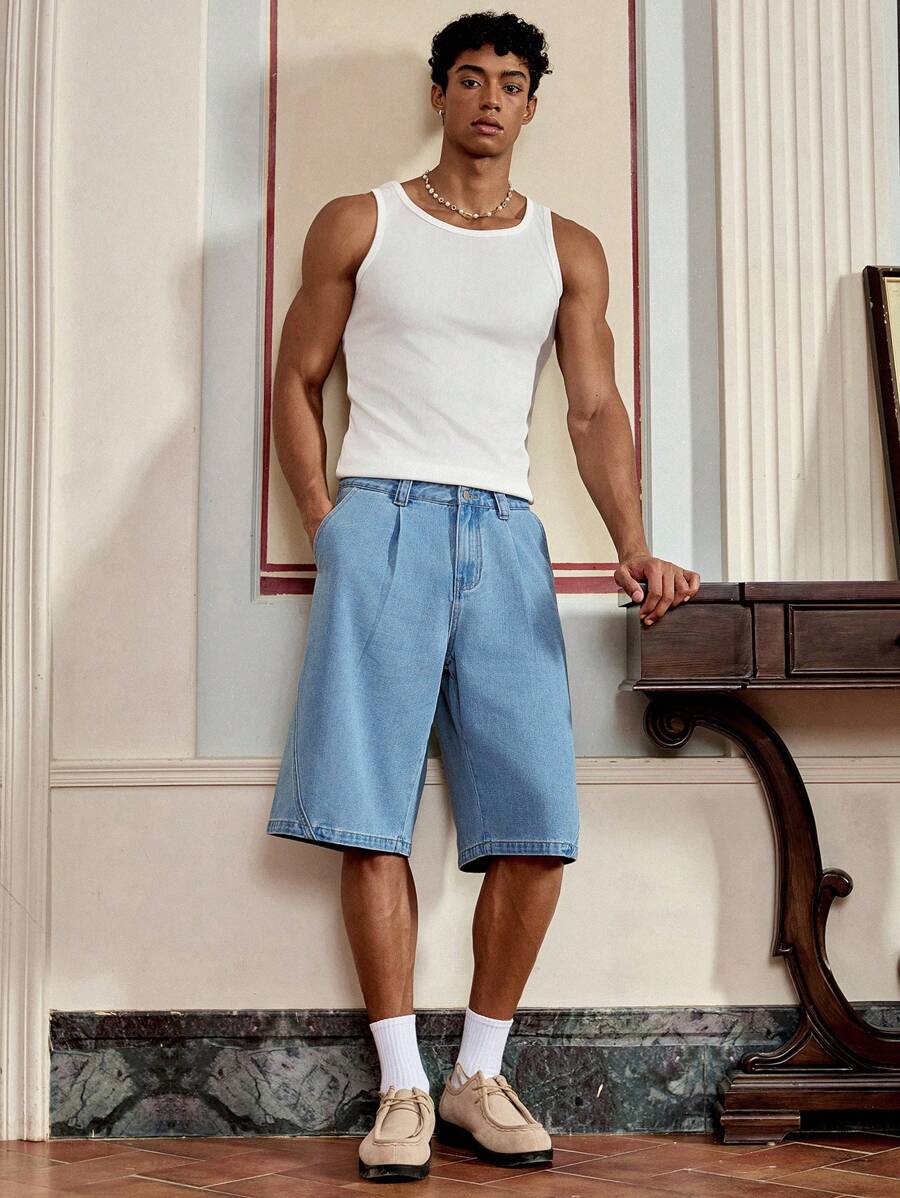 Bermuda en denim décontracté pour homme – Coupe streetwear ample