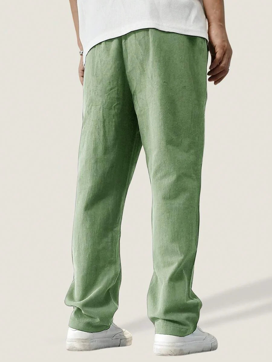 Pantalon ample de lin avec cordon de serrage pour homme – Coupe droite décontractée