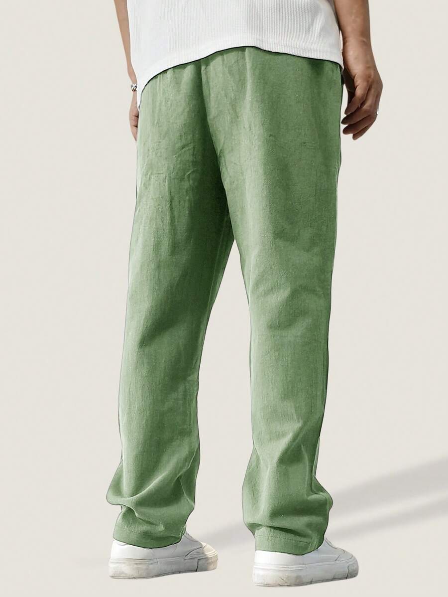 Pantalon de lin avec cordon de serrage pour homme – Pantalon ample coupe droite