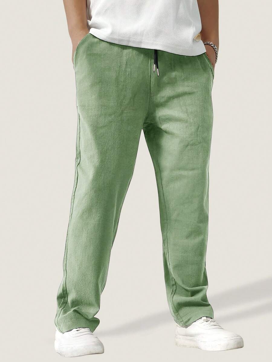 Pantalon de lin avec cordon de serrage pour homme – Pantalon ample coupe droite
