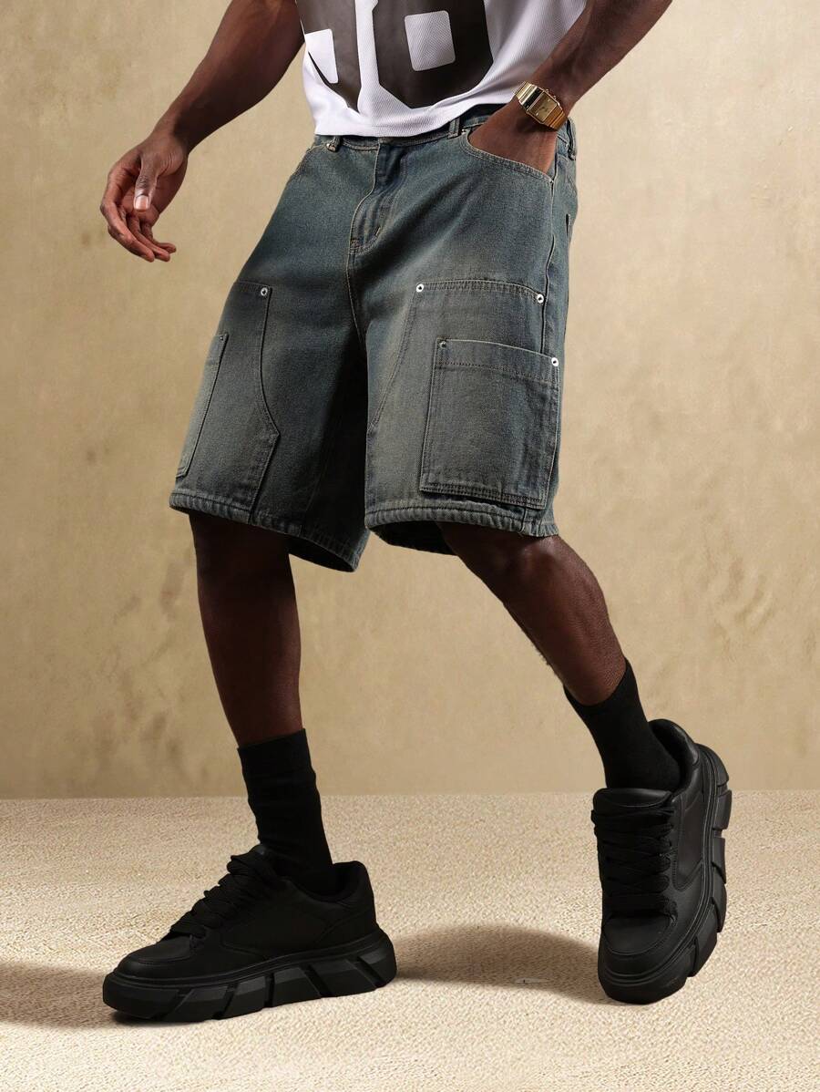 Bermuda en denim style charpentier – Coupe ample pour homme