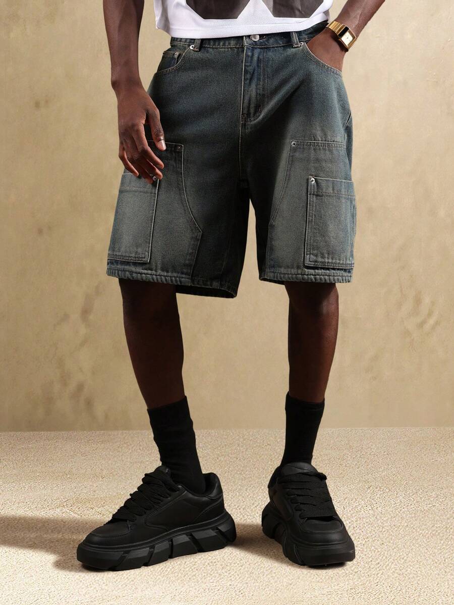 Bermuda en denim style charpentier – Coupe ample pour homme