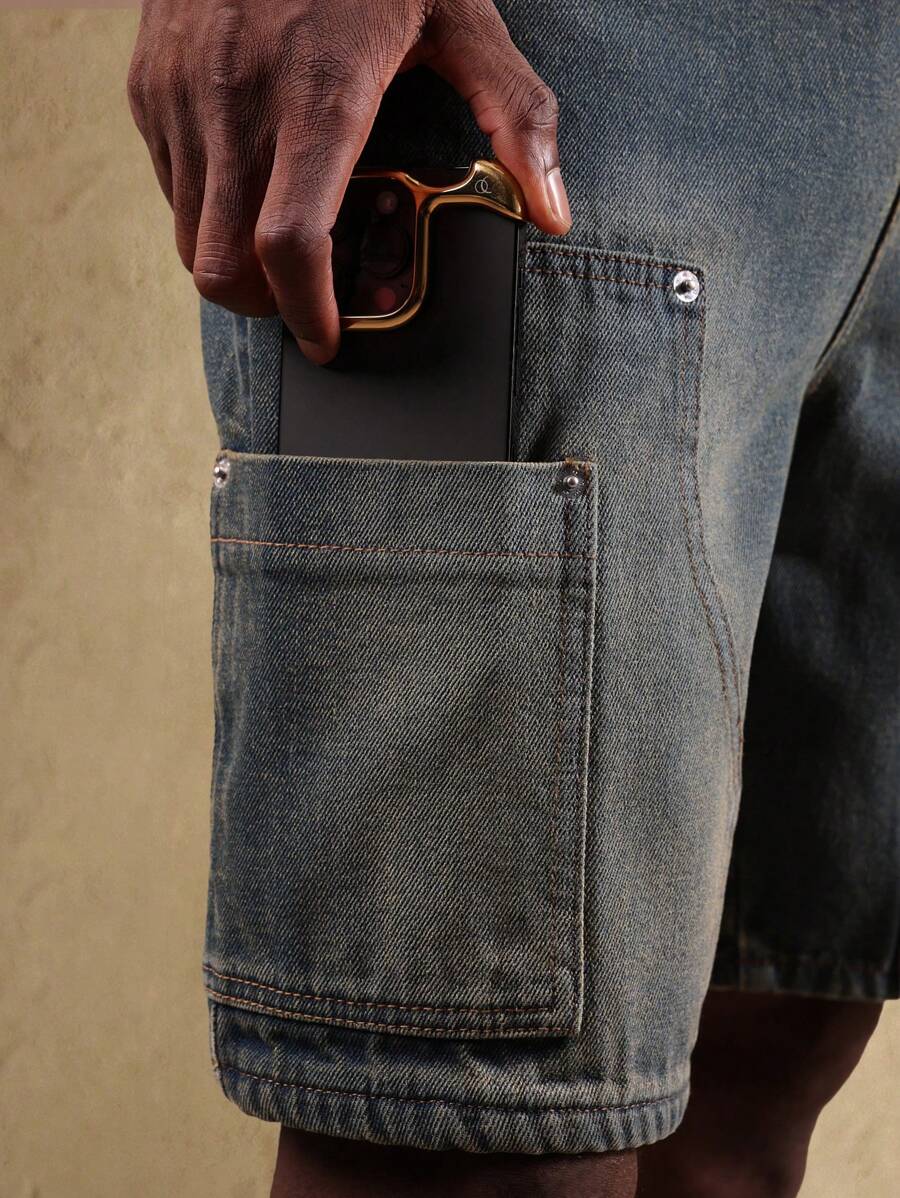 Bermuda en denim style charpentier – Coupe ample pour homme