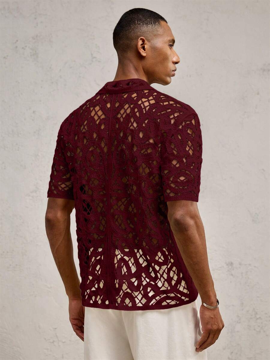 Chemises boutonnées décontractées d'été au crochet pour hommes