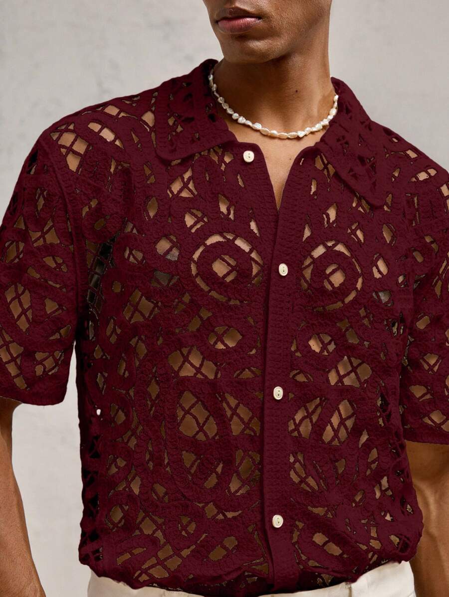 Chemises boutonnées décontractées d'été au crochet pour hommes