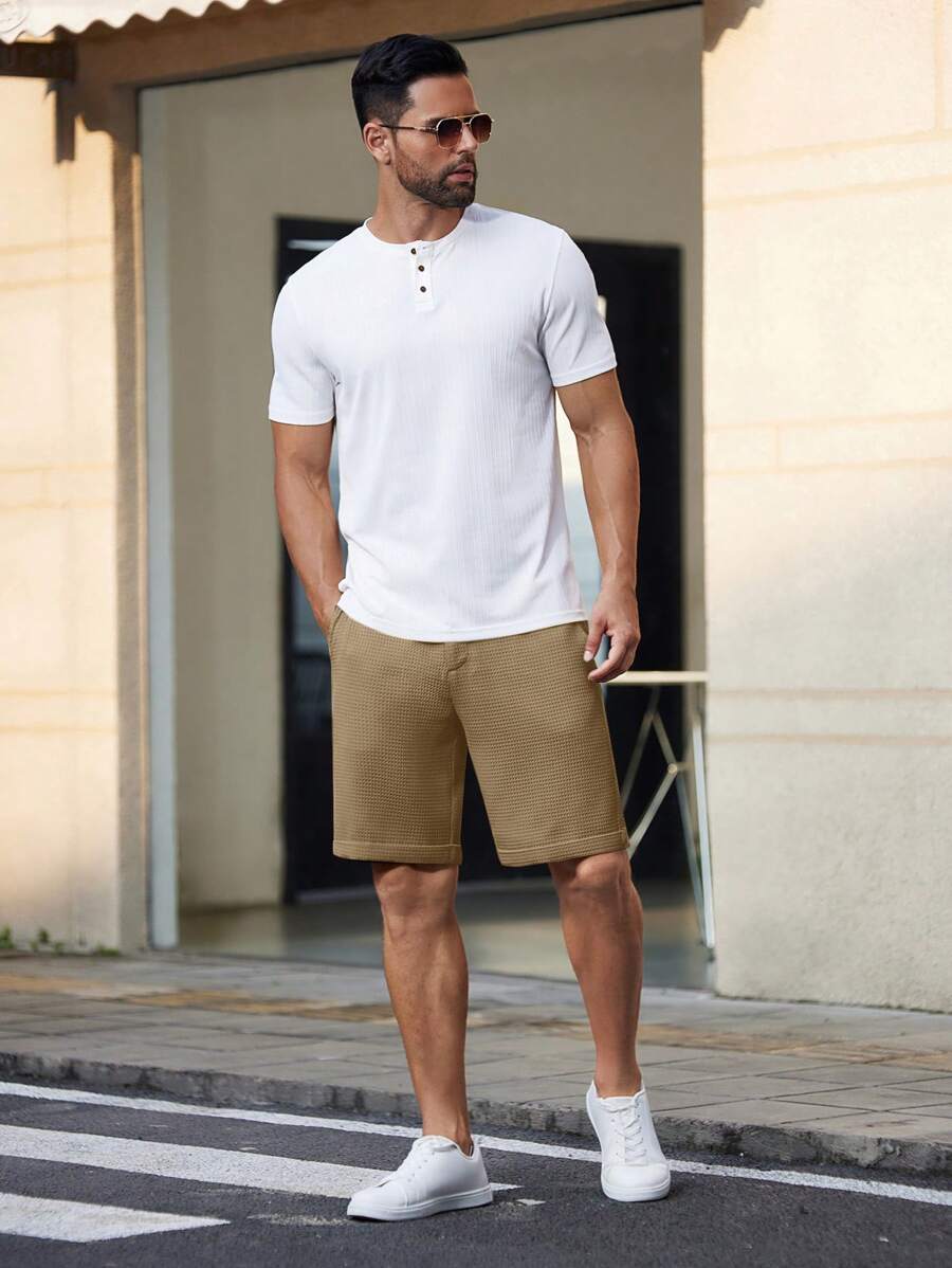 Bermuda droit tissé taille mi-haute – Short décontracté pour homme