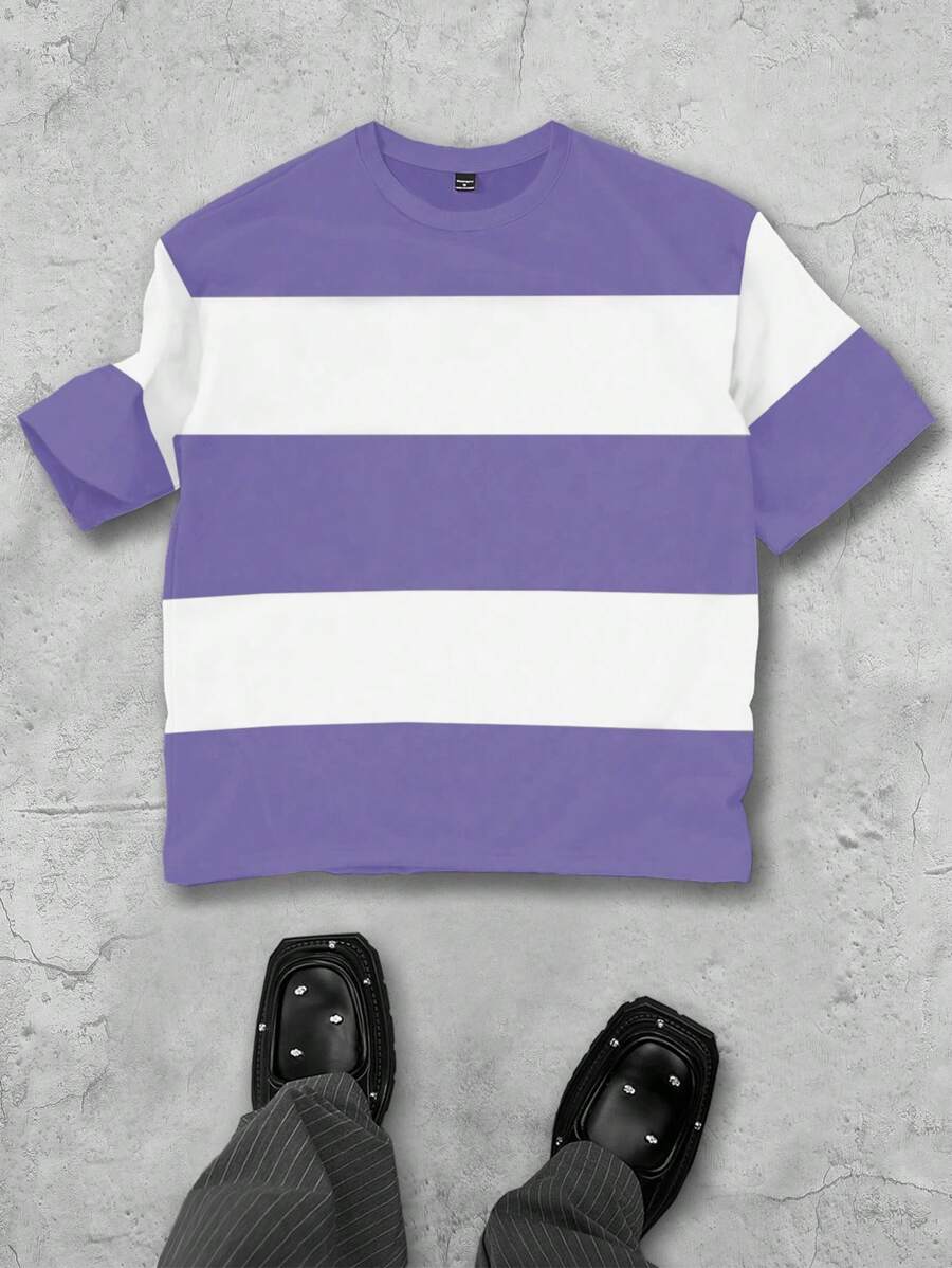 Chemise à col rond manches courtes rayée style casual tendance