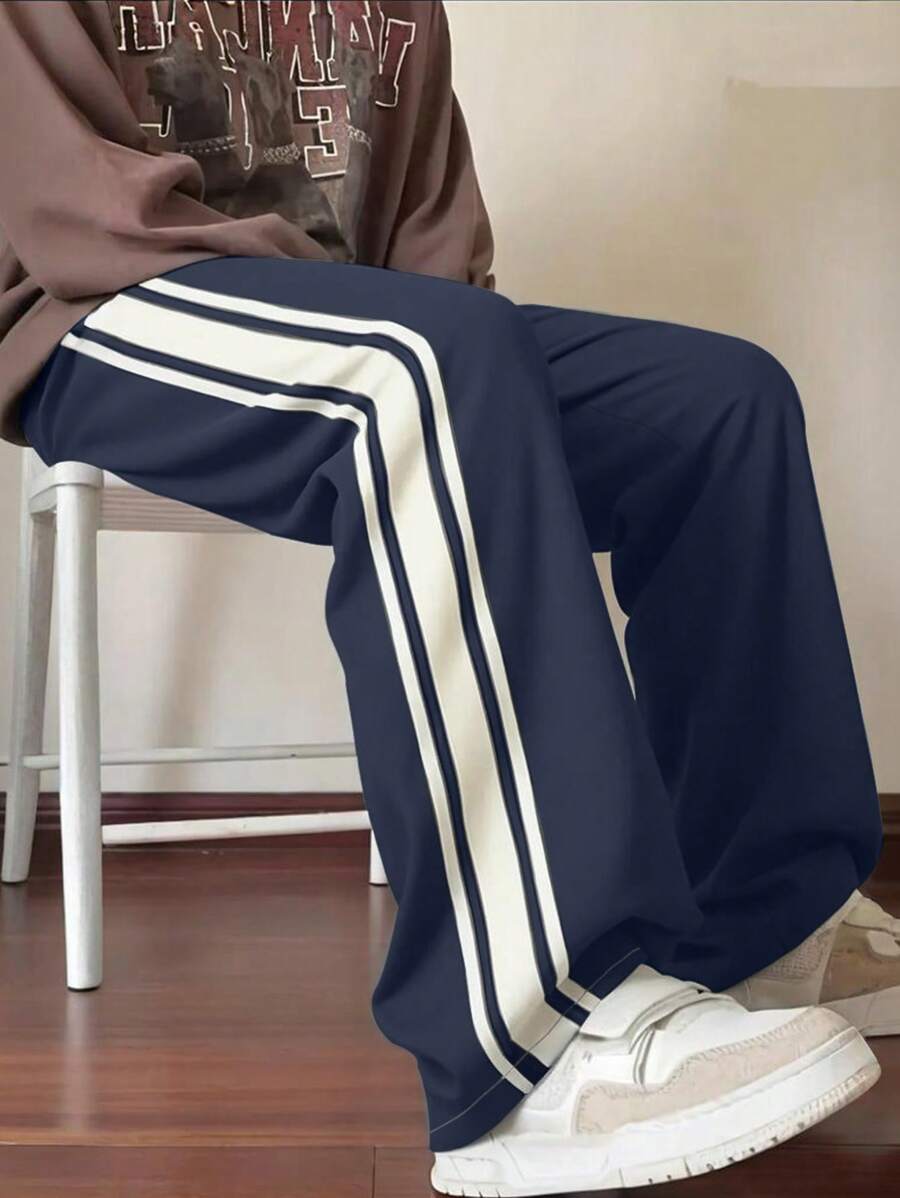 Pantalon d'été ample et respirant pour homme, coupe droite, avec bandes latérales