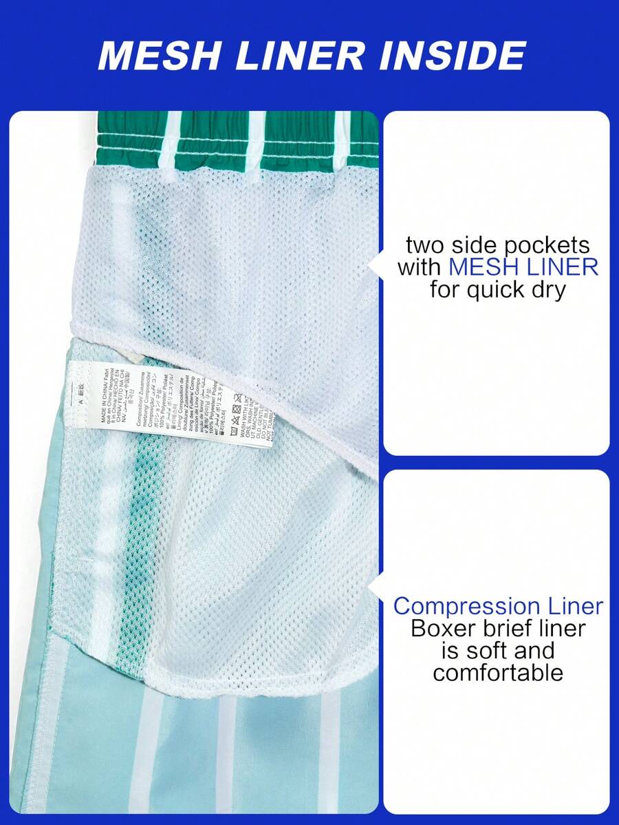Short décontracté à rayures et taille élastique – Short à séchage rapide pour homme