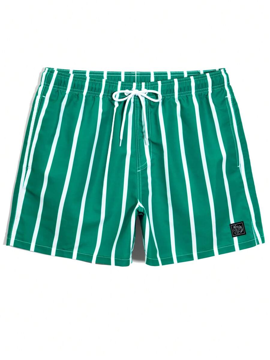 Short courts de plage léger à rayures avec cordon de serrage pour homme