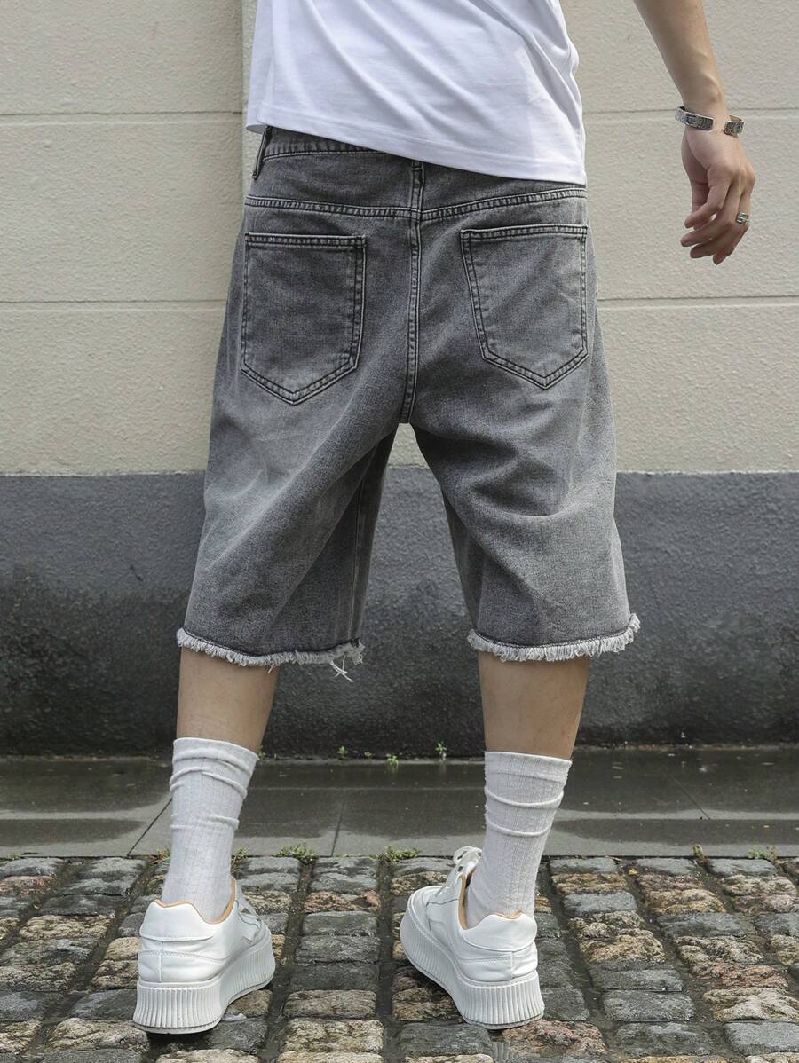 Jorts denim à franges effet usé streetwear casual tendance pour homme