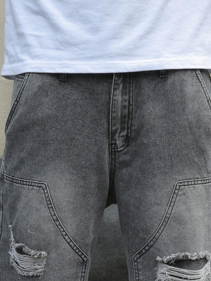 Jorts denim à franges effet usé streetwear casual tendance pour homme