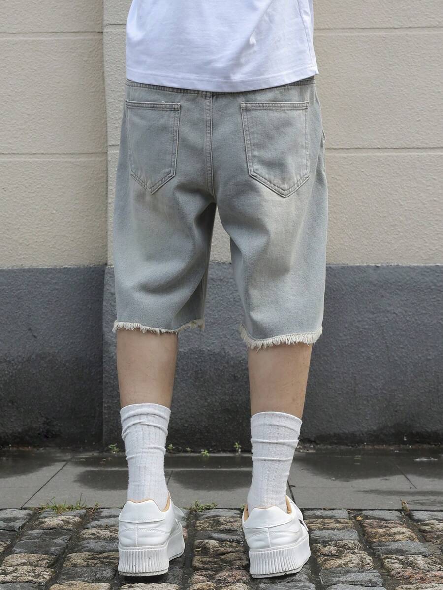 Jorts denim à franges effet usé streetwear casual tendance pour homme
