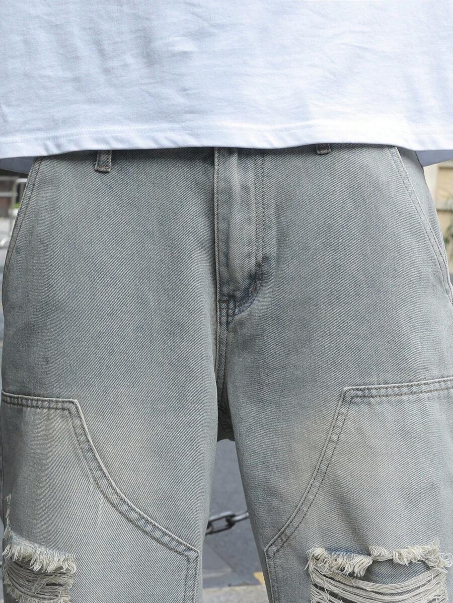 Jorts denim à franges effet usé streetwear casual tendance pour homme