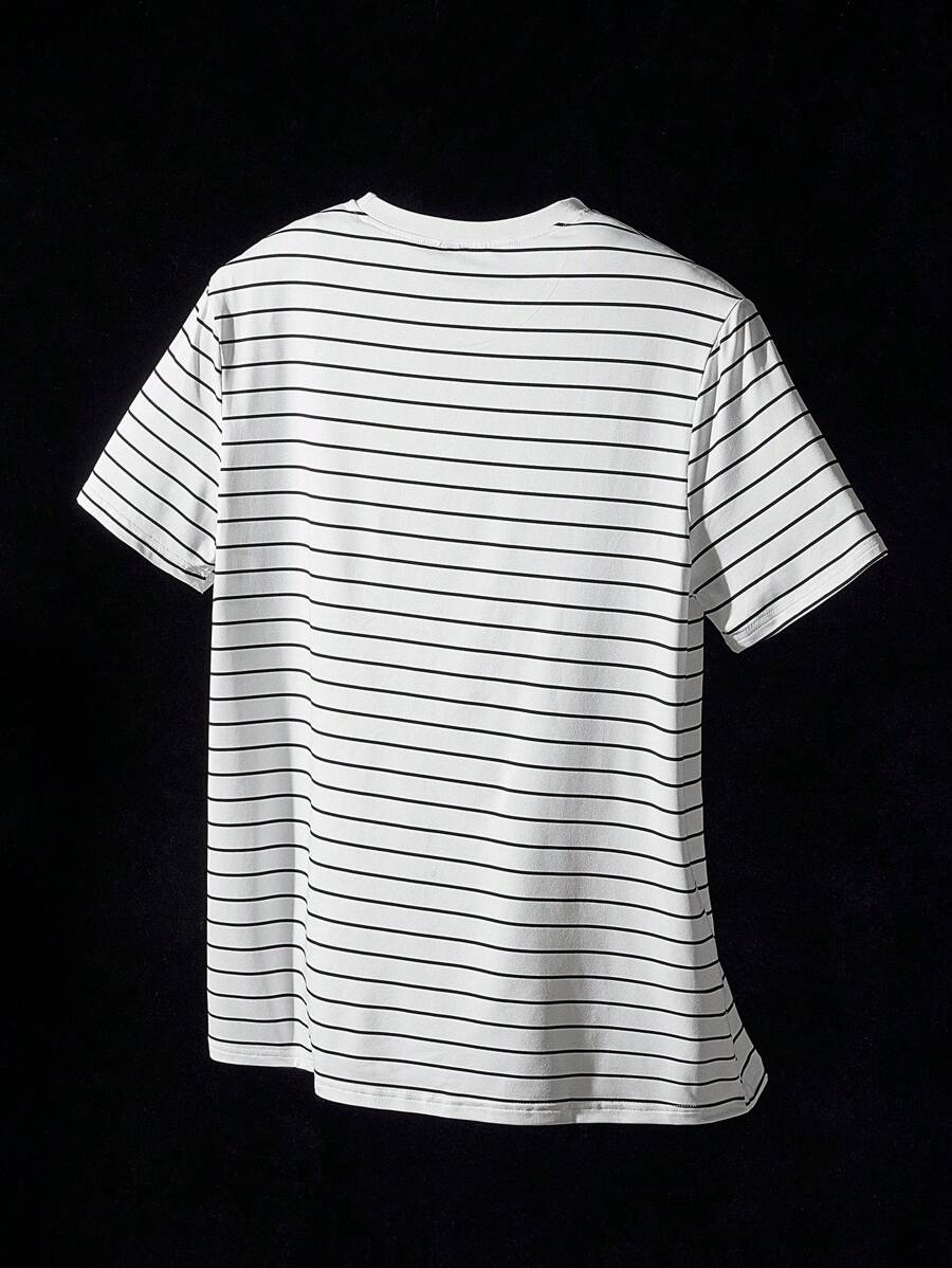 Chemise à col rond rayée tricotée manches courtes style casual
