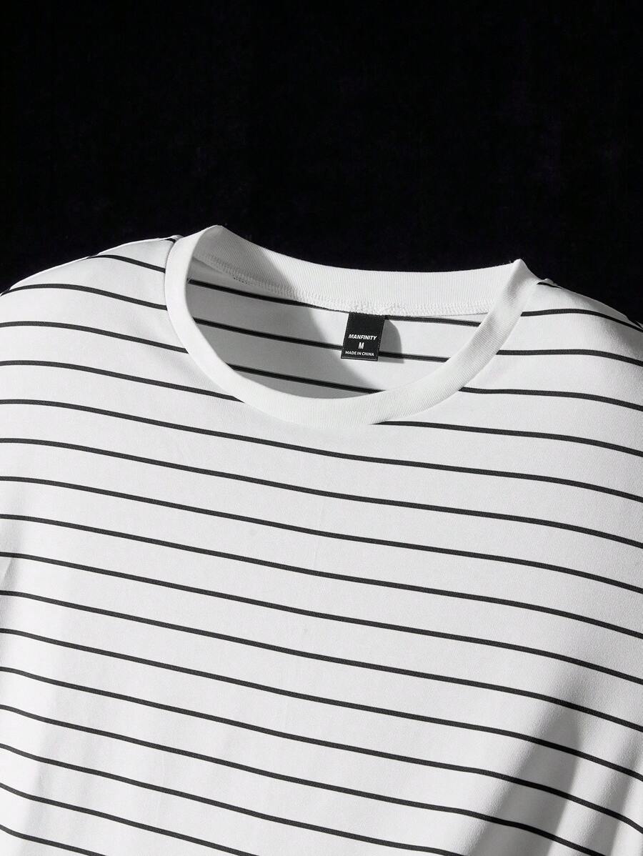 Chemise à col rond rayée tricotée manches courtes style casual