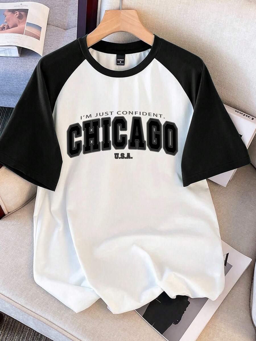 Chemise à col rond manches raglan avec imprimé graphique tendance