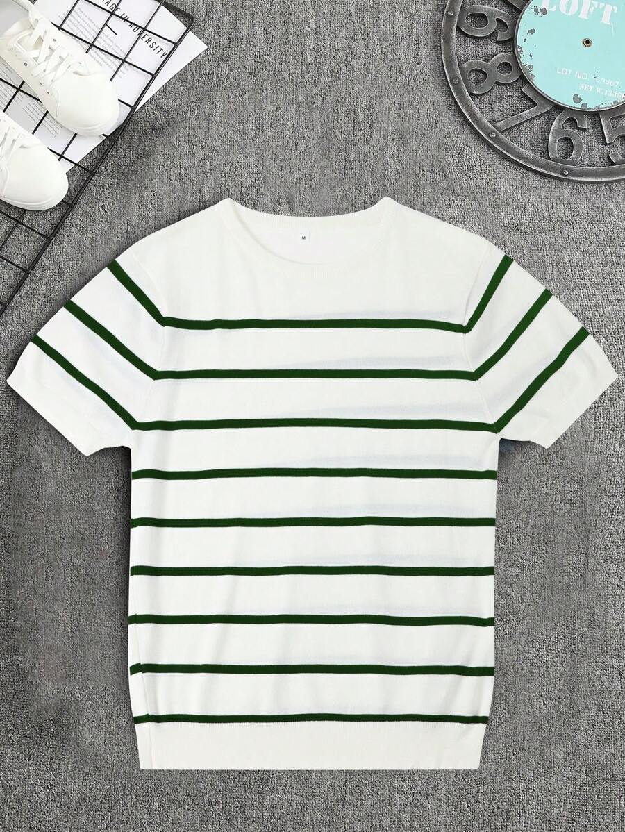 Chemise décontractée à rayures et col ras du cou - Mode masculine au quotidien