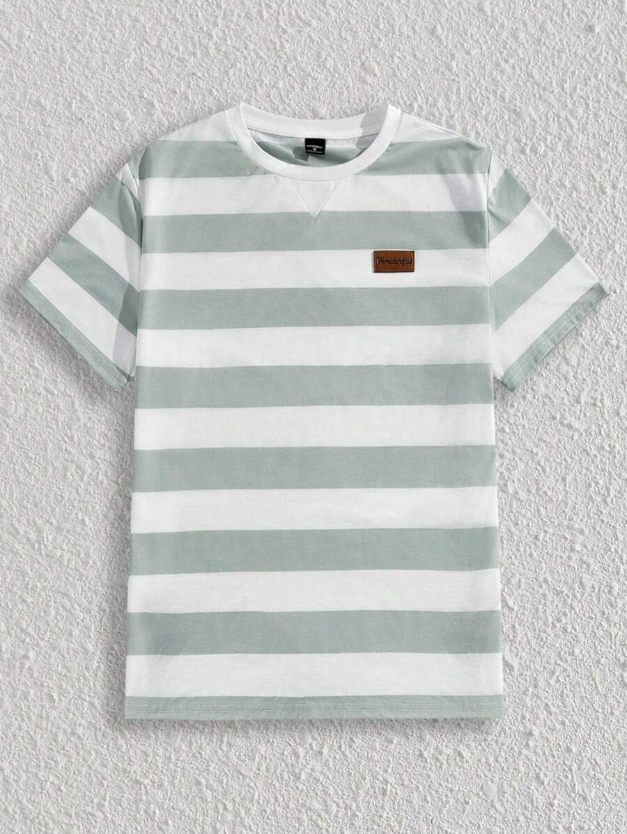 Chemise à col rond rayée à manches courtes style casual tendance