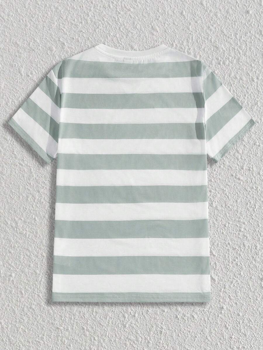 Chemise à col rond rayée à manches courtes style casual tendance