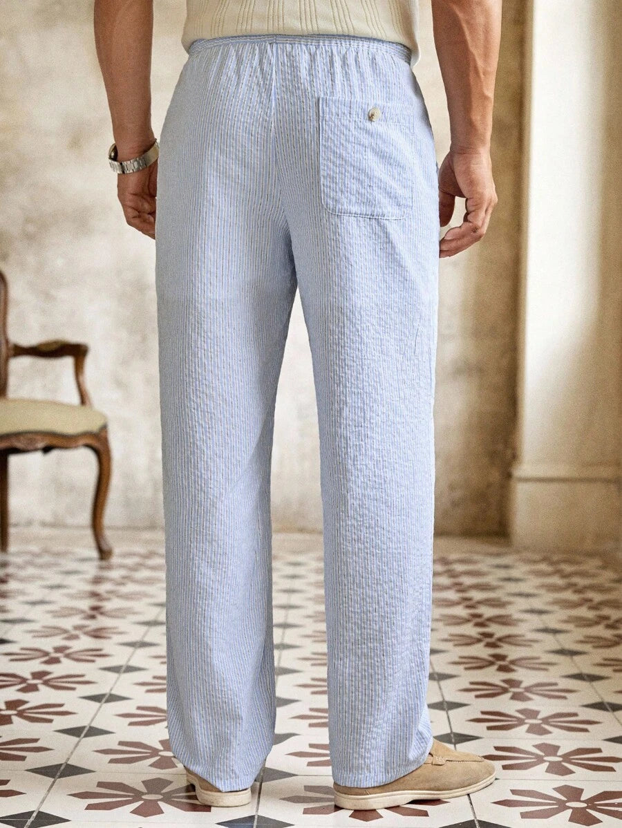 Pantalon de lin rayé avec cordon de serrage pour homme – Coupe décontractée