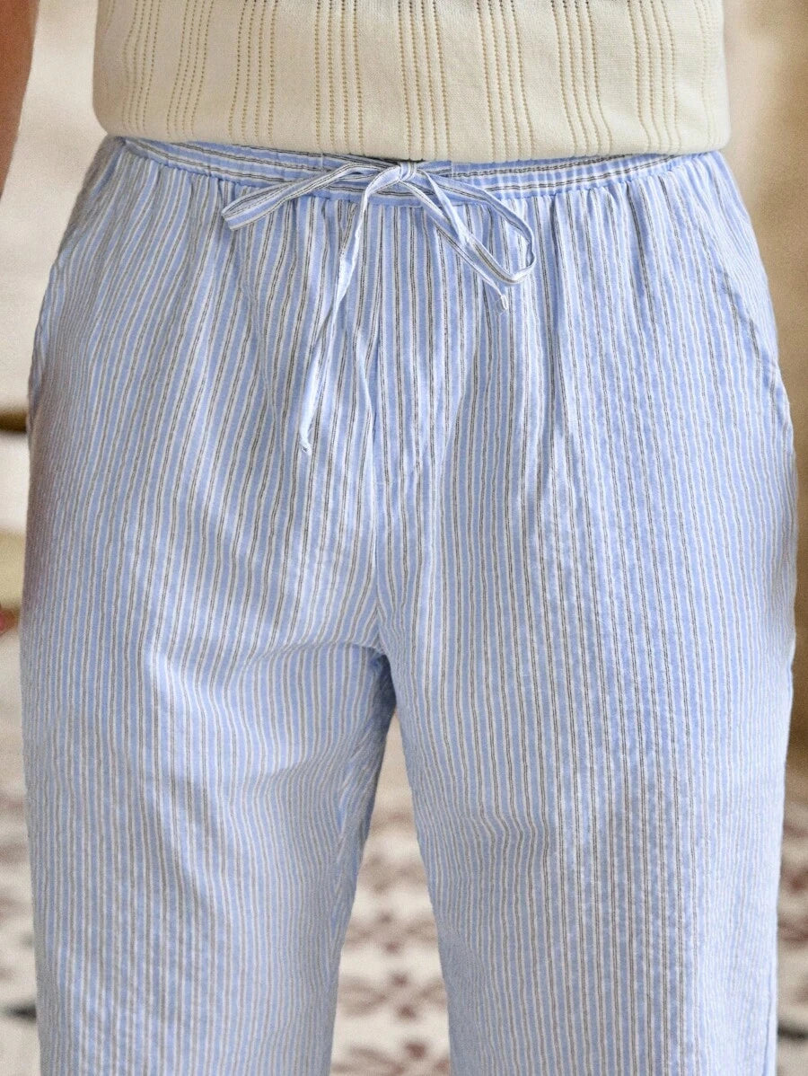 Pantalon de lin rayé avec cordon de serrage pour homme – Coupe décontractée