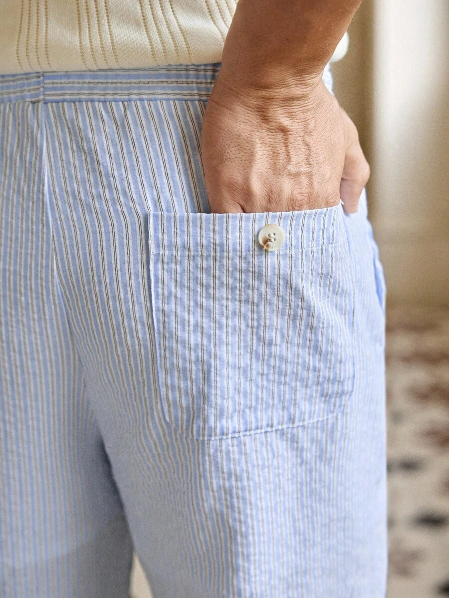 Pantalon de lin rayé avec cordon de serrage pour homme – Coupe décontractée