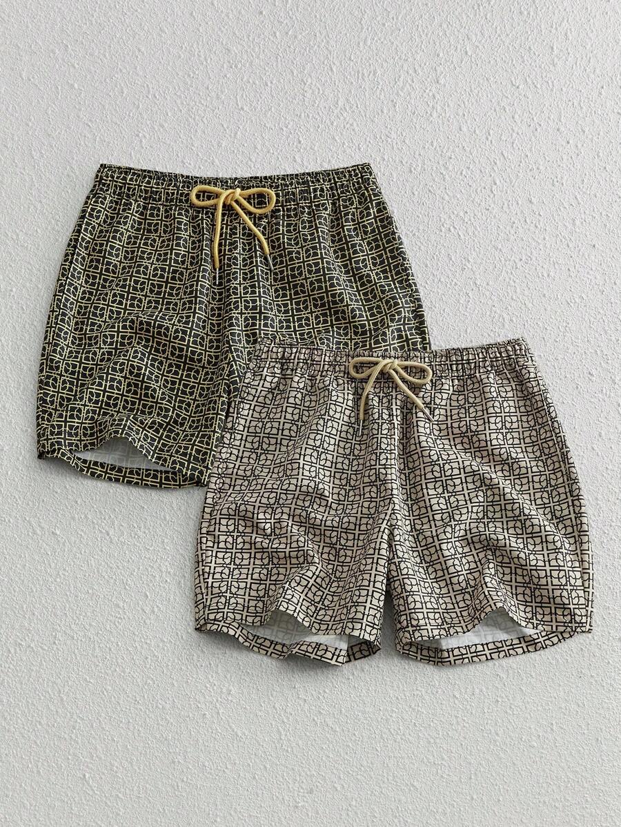 Shorts courts imprimés avec taille à cordon pour hommes décontractés