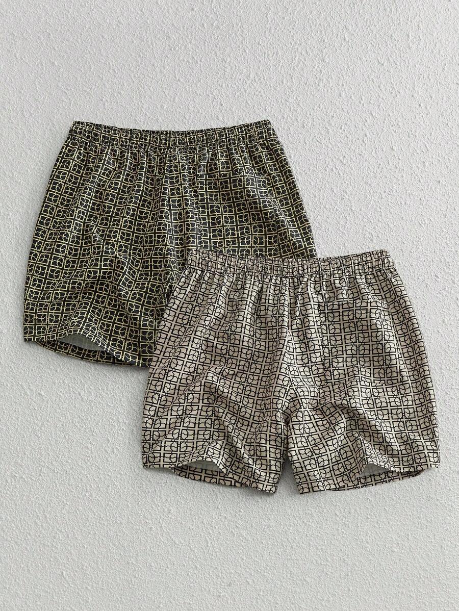 Shorts courts imprimés avec taille à cordon pour hommes décontractés