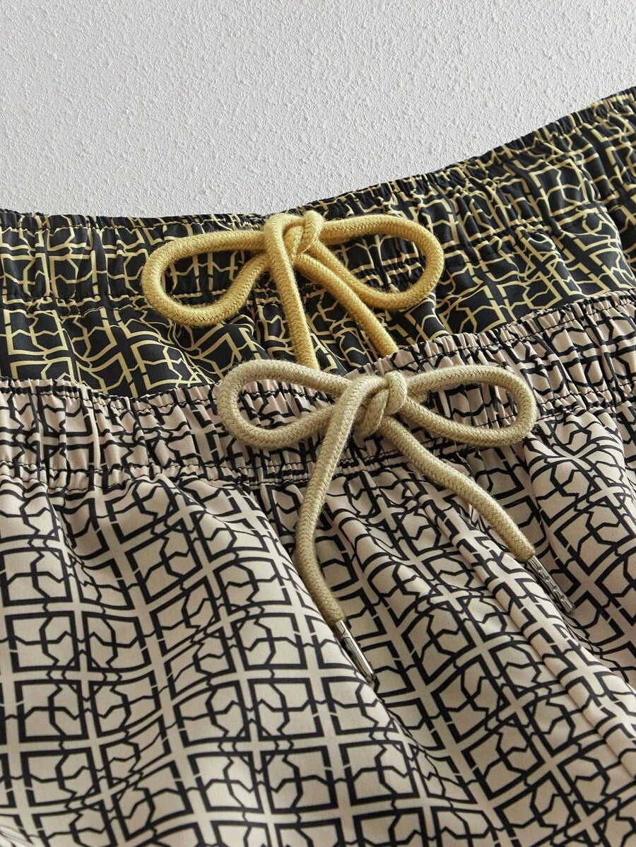 Shorts courts imprimés avec taille à cordon pour hommes décontractés