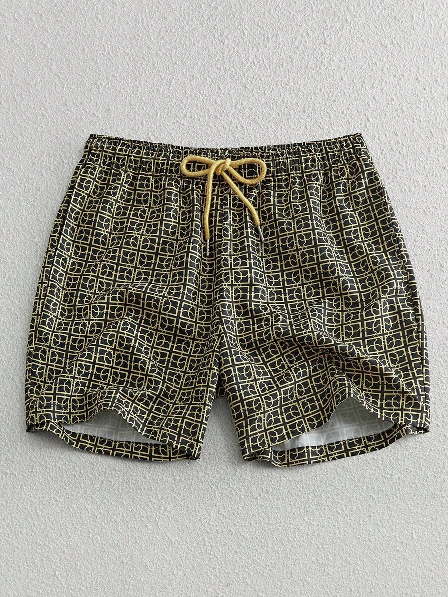 Shorts courts imprimés avec taille à cordon pour hommes décontractés
