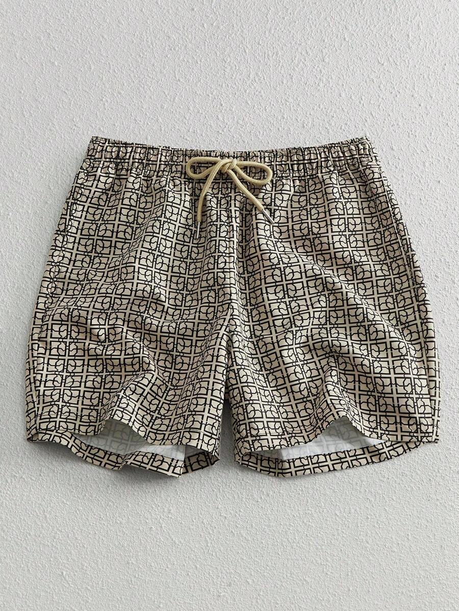 Shorts courts imprimés avec taille à cordon pour hommes décontractés