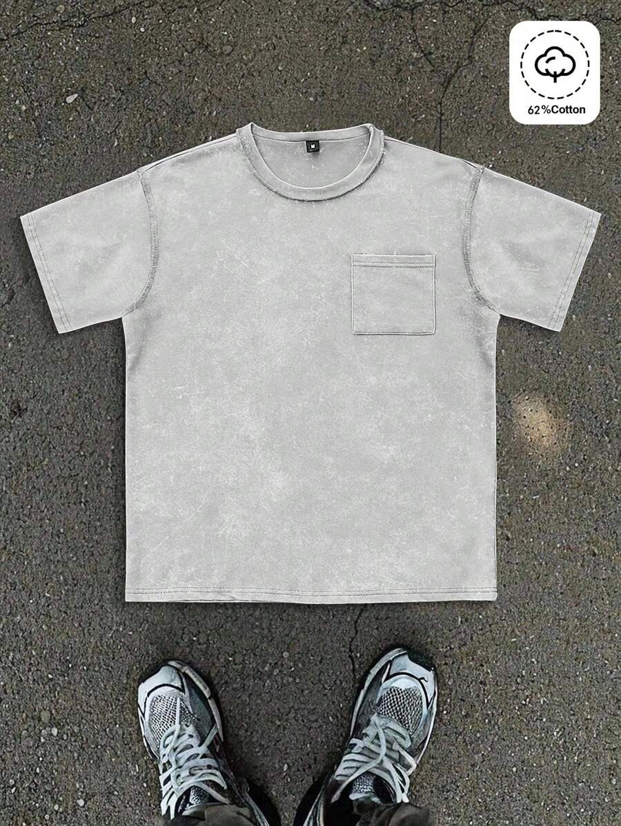 Chemise à col rond casual avec poche style streetwear tendance pour hommes