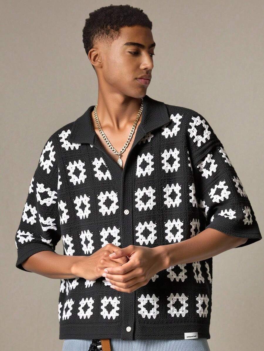 Chemises au crochet tendance homme col cubain été style vintage