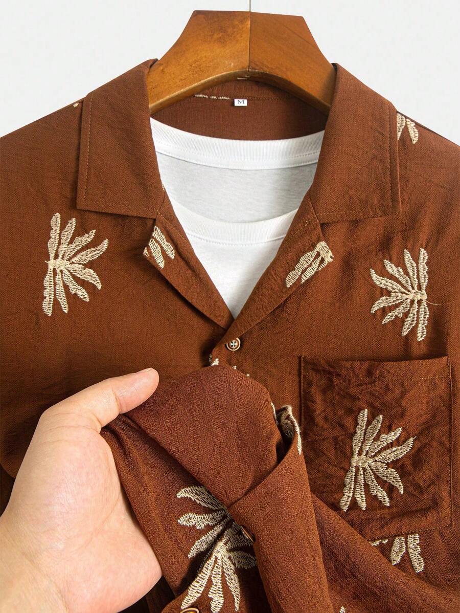 Chemise jacquard brodée tropicale pour homme - Manches chauve-souris légères