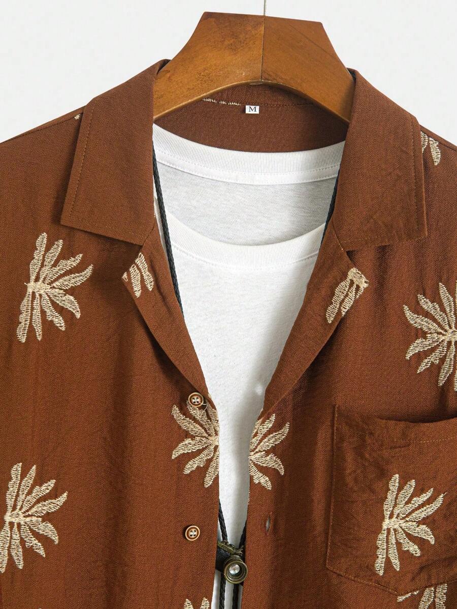 Chemise jacquard brodée tropicale pour homme - Manches chauve-souris légères
