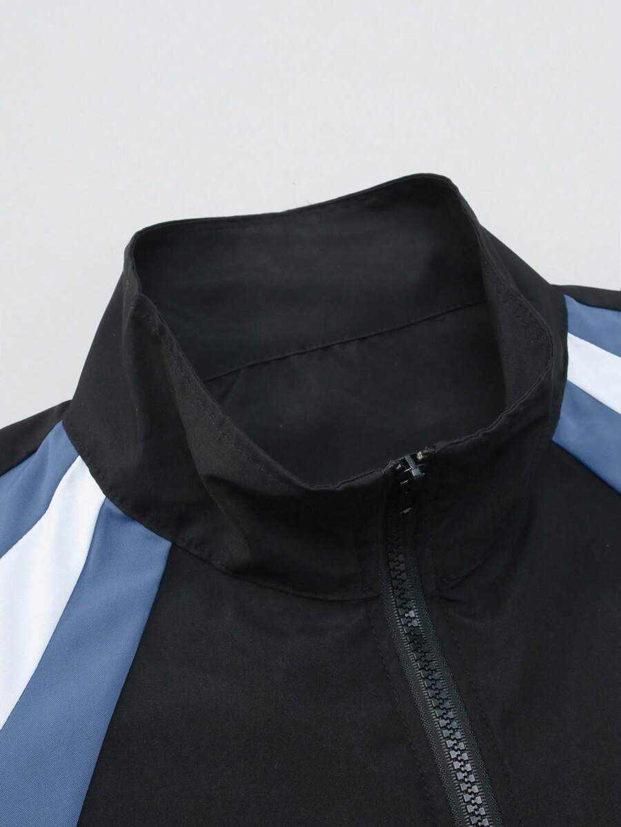 Veste coupe-vent zippée colorblock à col cheminée pour homme