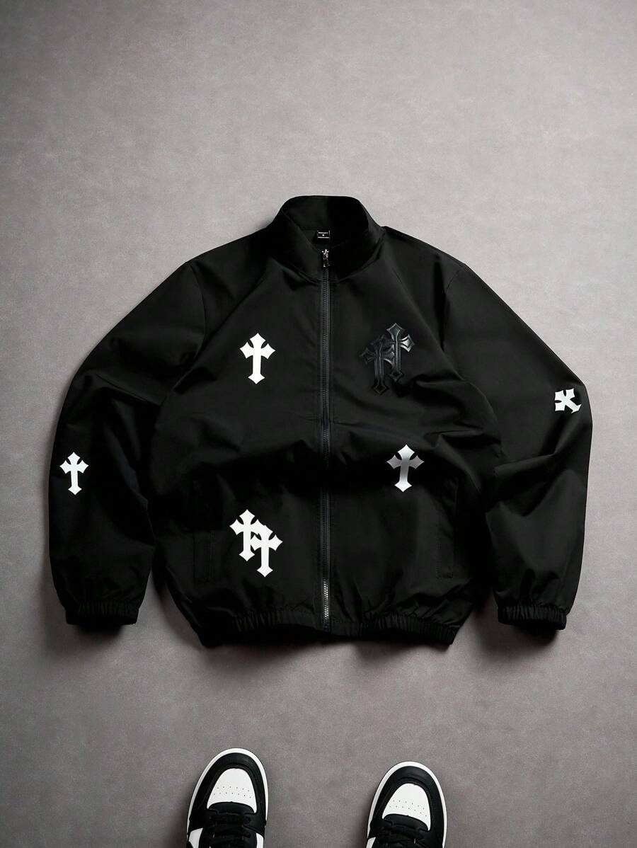 Coupe-vent zippé colorblock avec cordon de serrage et col cheminée