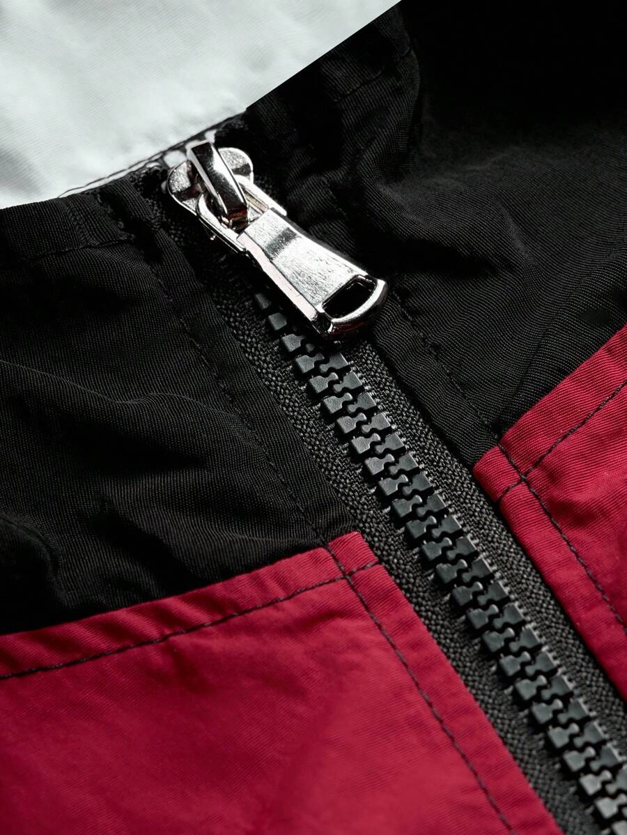Coupe-vent zippé colorblock avec cordon de serrage et col cheminée