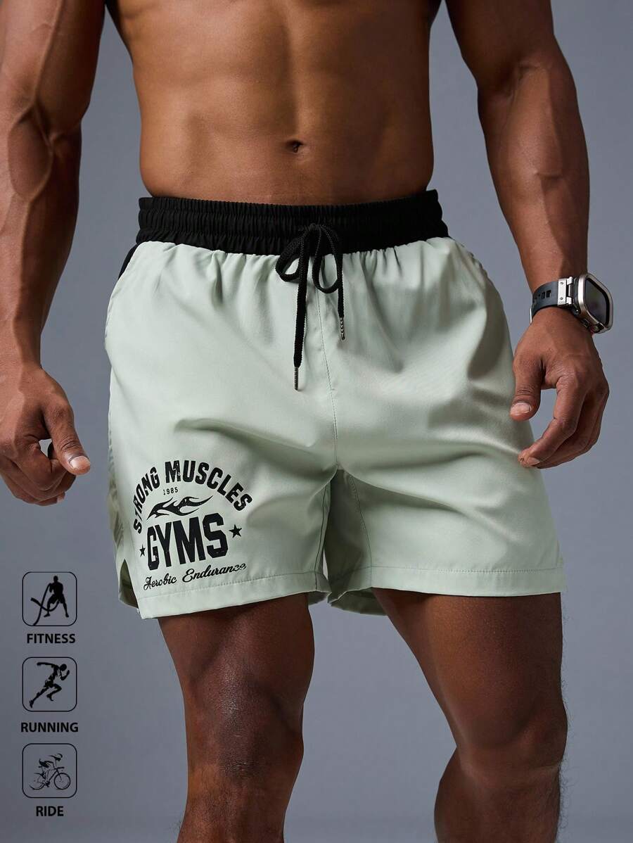 Shorts de sport avec taille élastique, poches larges et inscription