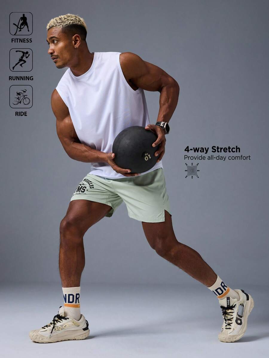 Shorts de sport avec taille élastique, poches larges et inscription