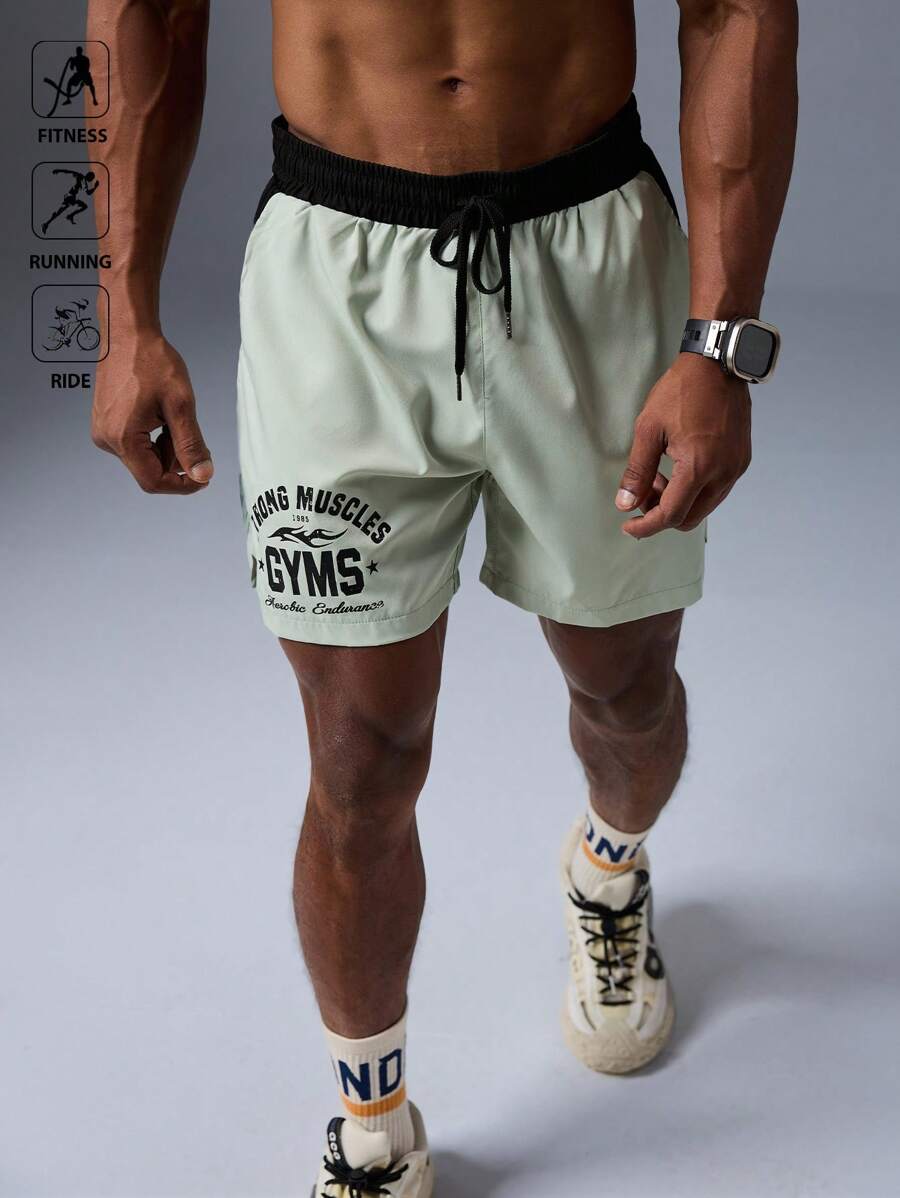 Shorts de sport avec taille élastique, poches larges et inscription