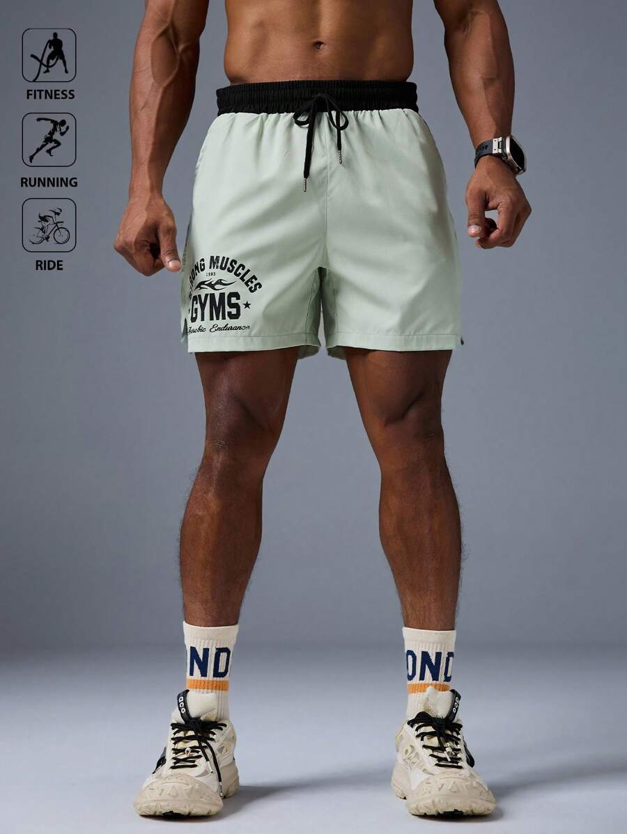 Shorts de sport avec taille élastique, poches larges et inscription